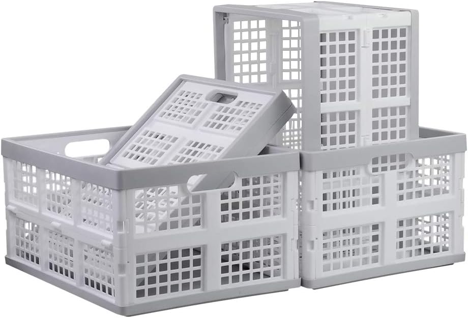 Sandmovie 34 L Stackable Storage Crate, Foldable Plastic Milk Crates, 4 Packs