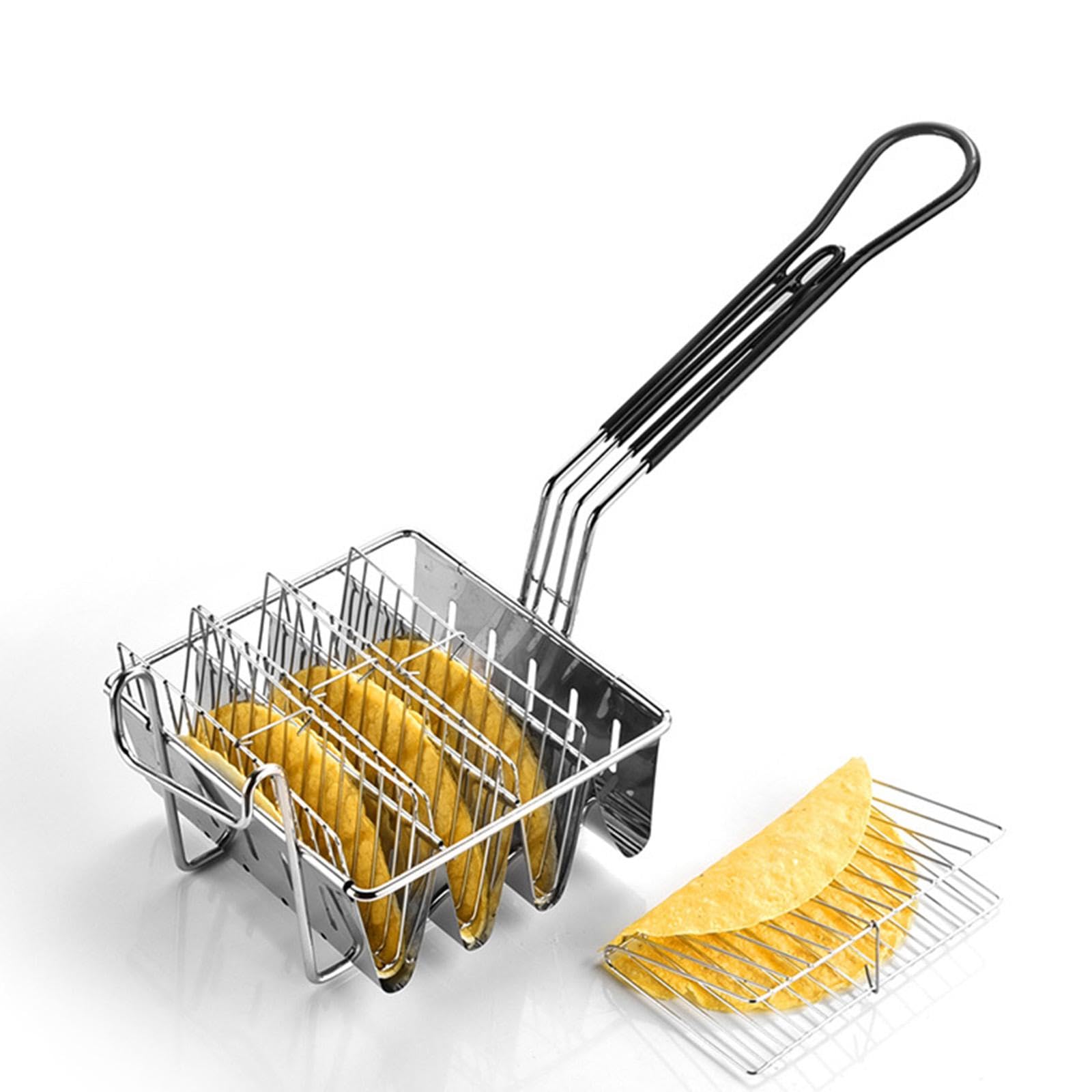 Taco Basket Resistente de Acero Inoxidable Cesta para Freír Tacos Soporte de Tacos Y Burritos Mango Cómodo Y Curvado Adecuado para Preparación de,