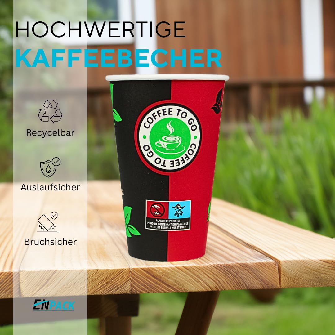 Enpack Koffiemokken, 300 ml, wegwerpbekers, hittebestendige to-go-beker, recyclebaar, wegwerpcontainer voor koffie/thee/cacao, drankbeker, 200 stuks