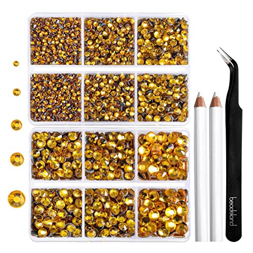 Image of 6736pcs Hotfix Rhinestones Flatback,Brown Rhinestones for Crafts Clothes Mixed 5 Sizes, Hotfix Crystals with Tweezers and Wax Pencil Kit, SS6-SS30,Topaz