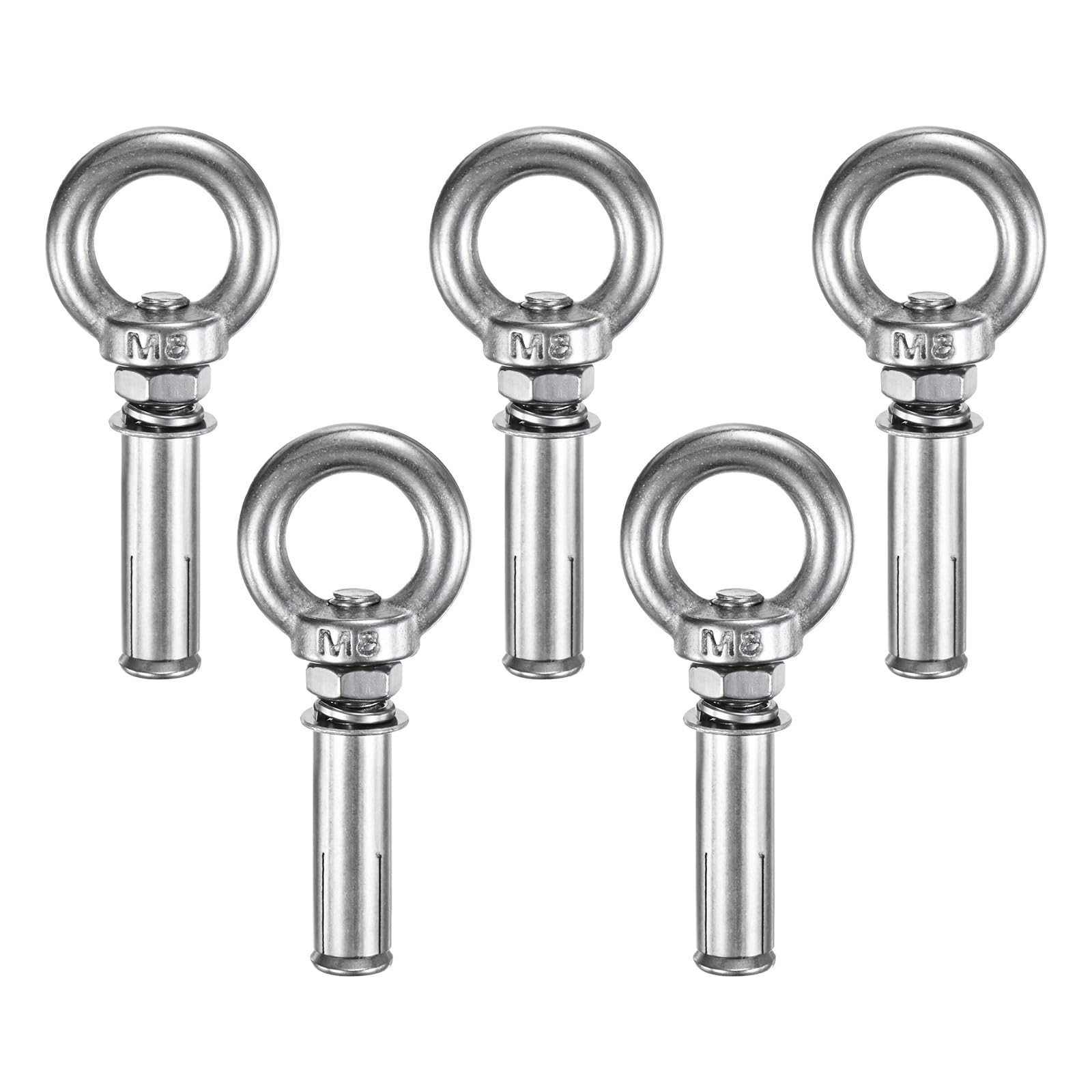 M METERXITY 5-Pack Concrete Anchors Eye Bolt, M8x50mm 304 Stainless Steel Wall Concrete Brick Anchor Expansion Bolts Fastener Screw for Shade Sails/Clothesline/Fences, Shoulder Eyebolt
