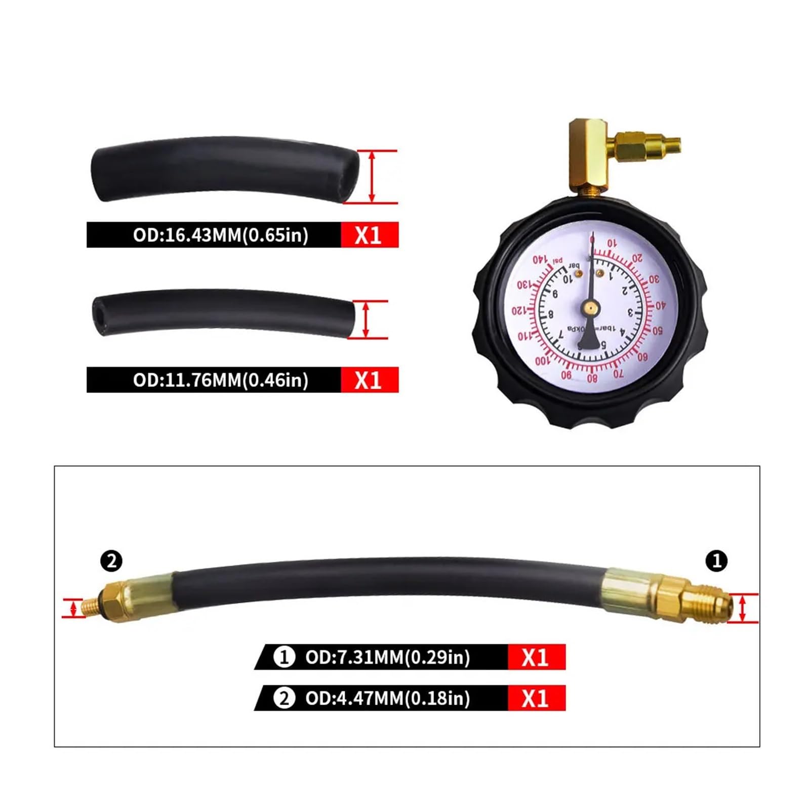 Auto 0~10Bar Sostituibile Compressione di Iniezione di Carburante Manometro Tester Kit di Strumenti con Valvola E Tubo di Scarico 0-140psi per Auto, Moto, Camion