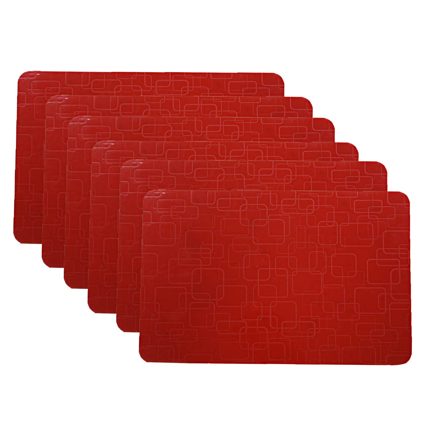 Kuber Industries Checkered Design PVC 6 Pieces Dining Table Placemat Set (Red)-CTKTC029811