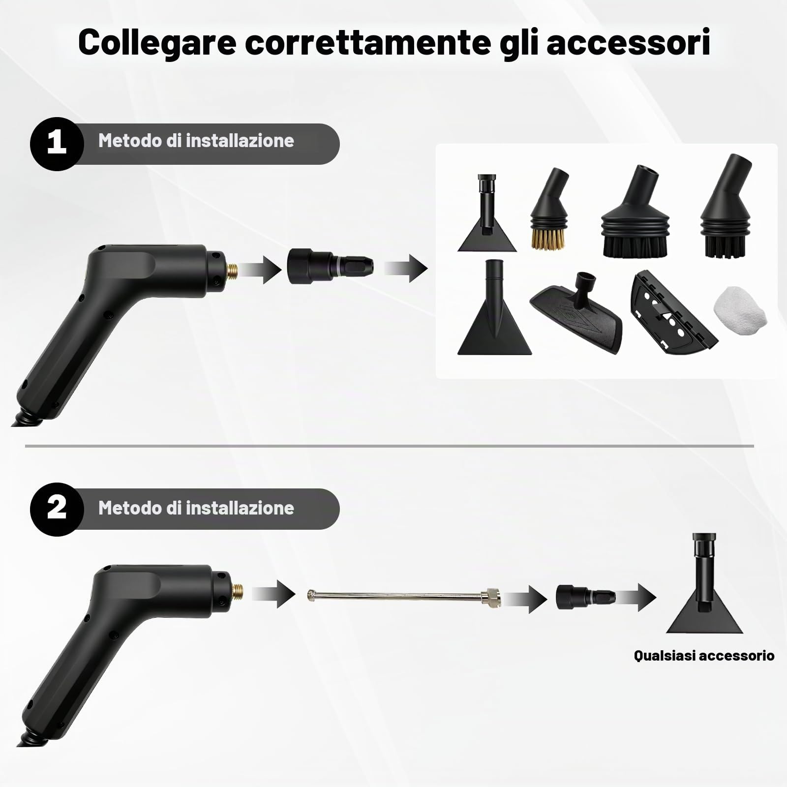 Pulitore a vapore professionale per tutto, 15 secondi, riscaldamento a 360°, potente pulizia a vapore per auto, bagno, cucina, tappeti, tappezzeria con accessori