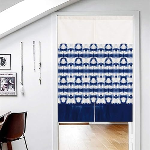 Miniatura 2 de Cortina de puerta Noren índigo japonés, tapiz de puerta con patrón de teñido anudado Shibori, cortina de puerta, rústico, bohemio, étnico, divisor
