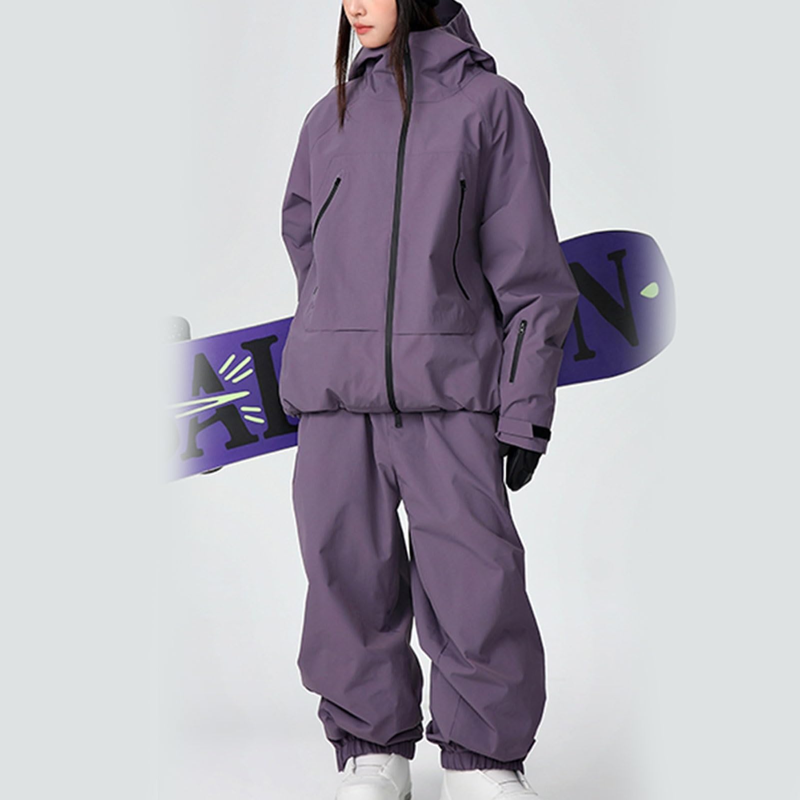 Męski Wodoodporny Komplet Narciarski, Kurtka I Spodnie Śnieżne, Luźny, Ocieplany Strój Snowboardowy