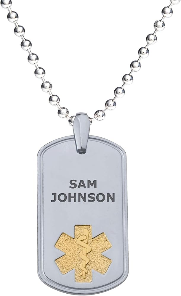 Divoti Custom Engraved Med Alert Necklace- 2-Tone/Ball Chain 28