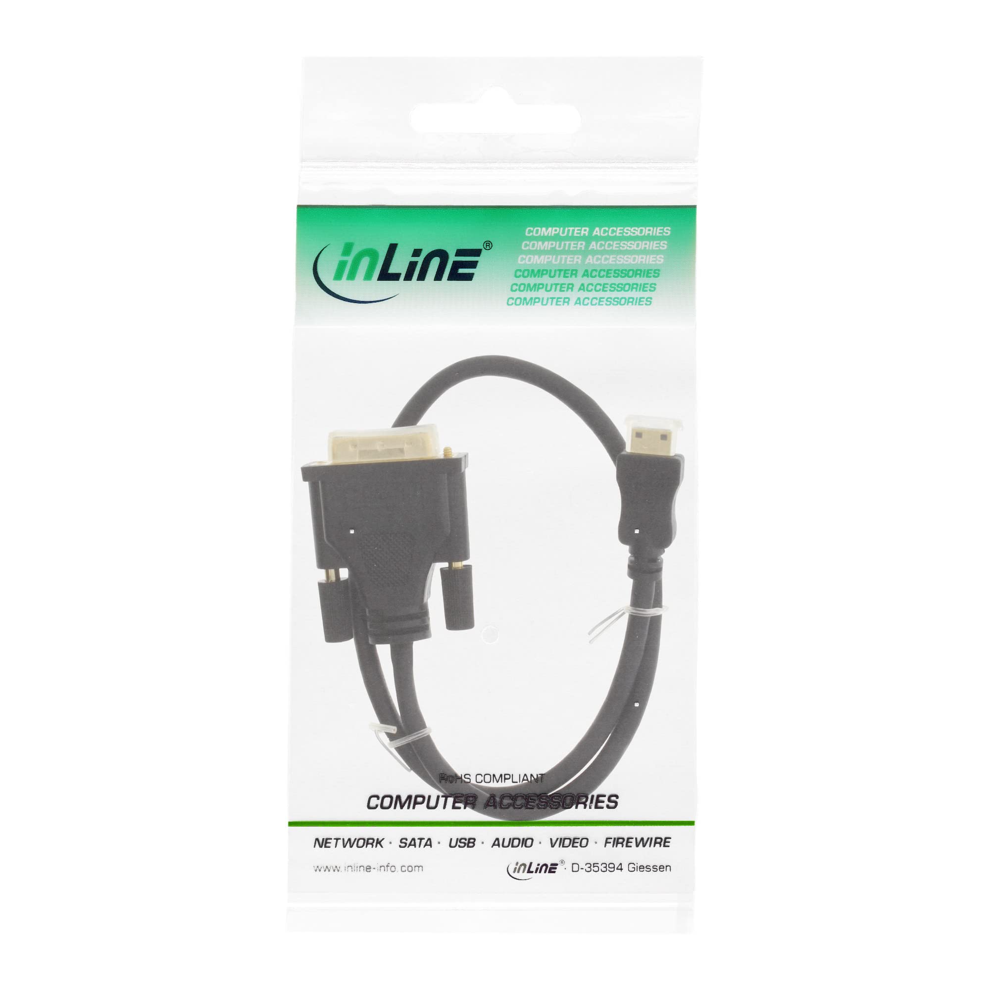 InLine 22100 Cavo HDMI Mini C Maschio a DVI 18+1 Maschio, 0.5M, Contatti Dorati Nero