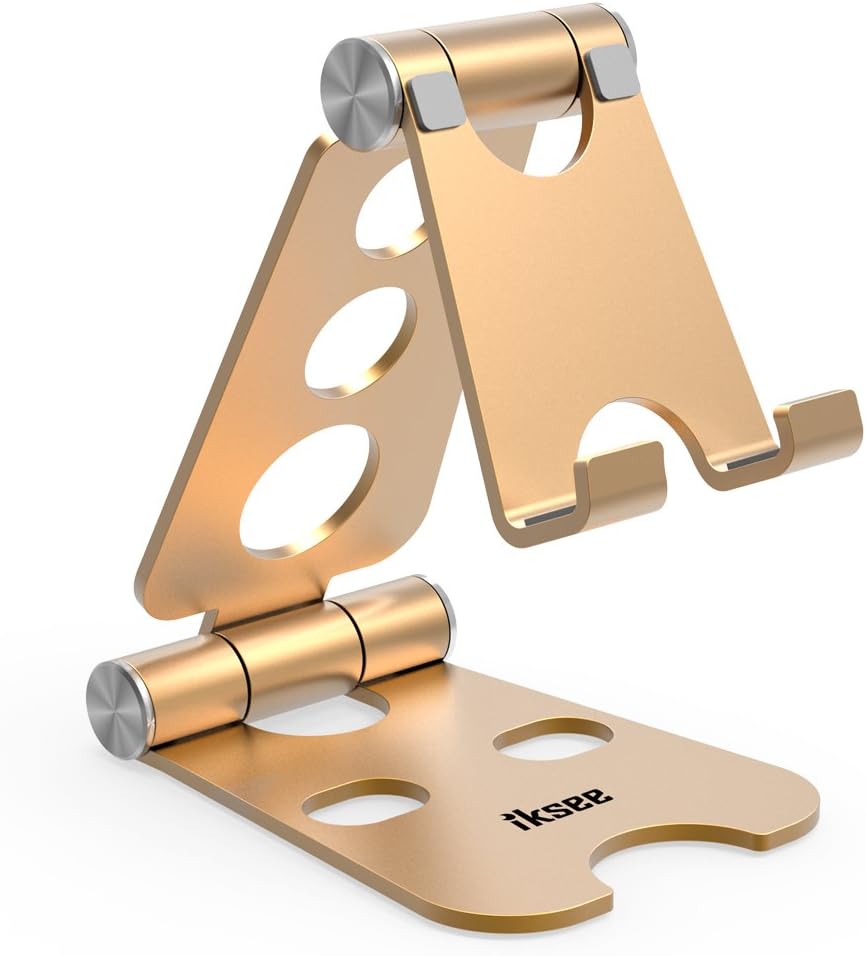 iKsee Adjustable Cell Phone Stand, Smartphone Tablet Stand, Dual Foldable Phone Holder, Cradle for iPhone 8 X 7 6 6s Plus 5 5s 5c Tablet E-Reader(4-13"), Desk Accessories-Gold Rose