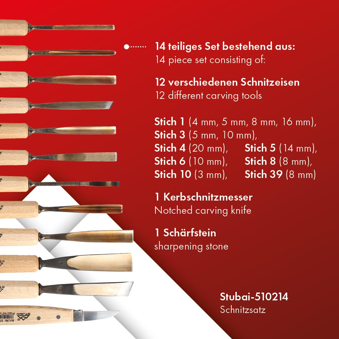 Stubai 510214 Assortimento Sgorbie per Scultori, 14 Pzi