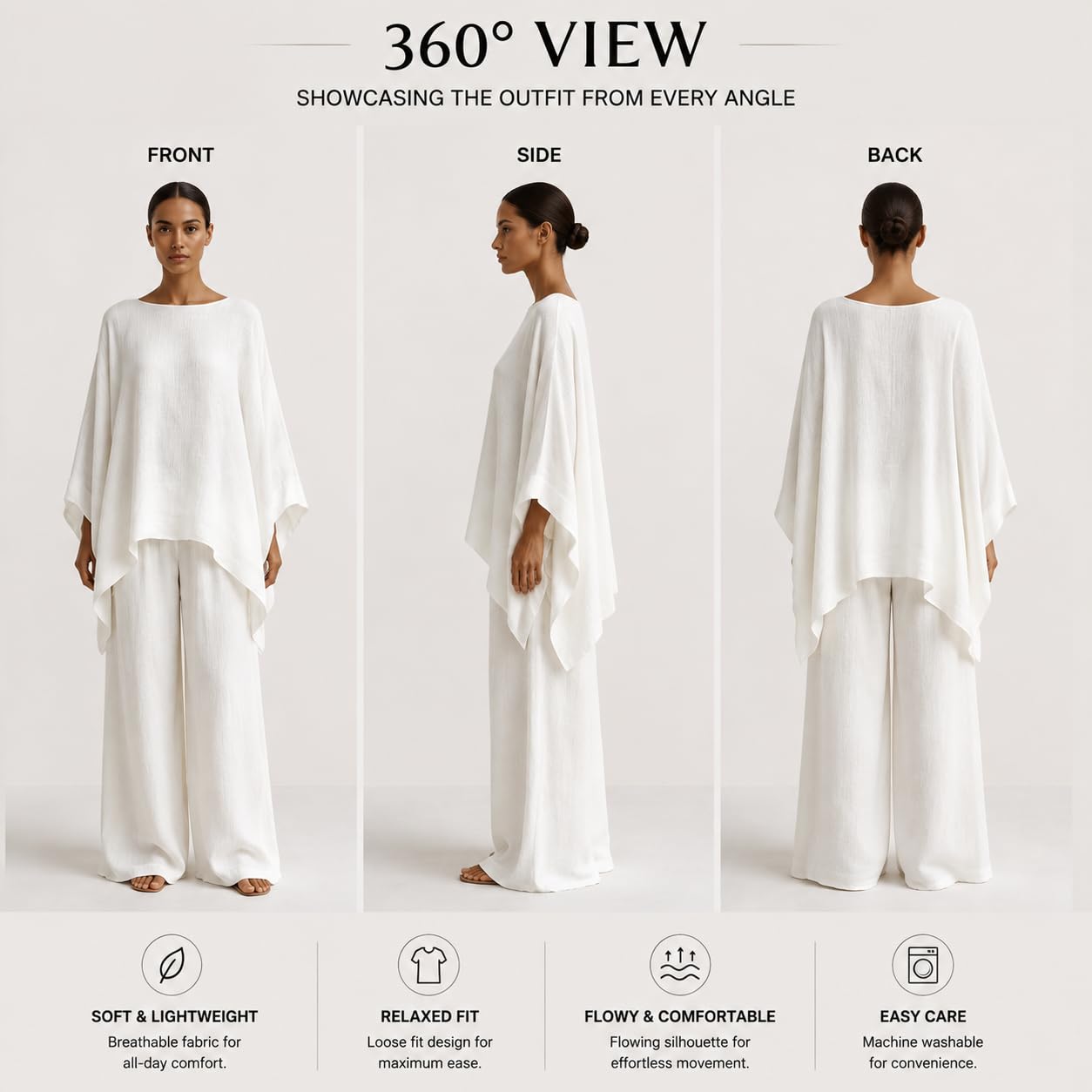 Generico Completo da Casa da Donna Composto da T-Shirt Oversize A Maniche Lunghe E Pantaloni A Gamba Larga. Elegante Abbigliamento Casual E Leggero, Perfetto per Viaggi E Vacanze.