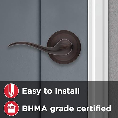 Miniatura 3 de Kwikset Tustin Manija de Puerta de Paso Interior, Palanca para Puertas de Armario y Pasillo, Palanca de Manija Reversible Sin Bloqueo, Bronce