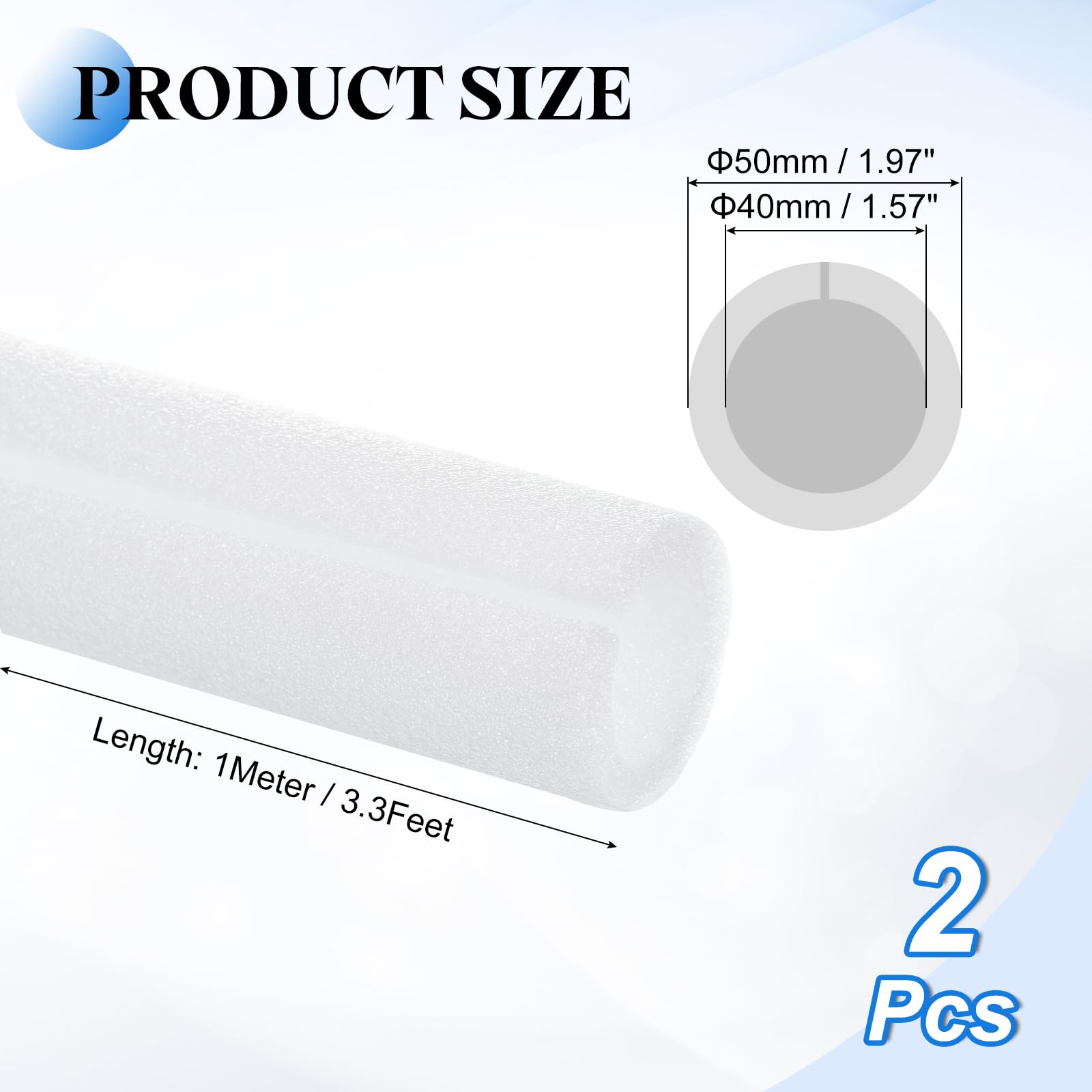 QUARKZMAN 2 Pcs Tube Isolation En Mousse Pour Tuyau 1.58 Pouce 3.3 Pieds, Covers Pour Tuyau Creux Pour Protection Hivernale Extérieure Tuyau D'Eau Chaude/Froide, Blanc OD 1.97"