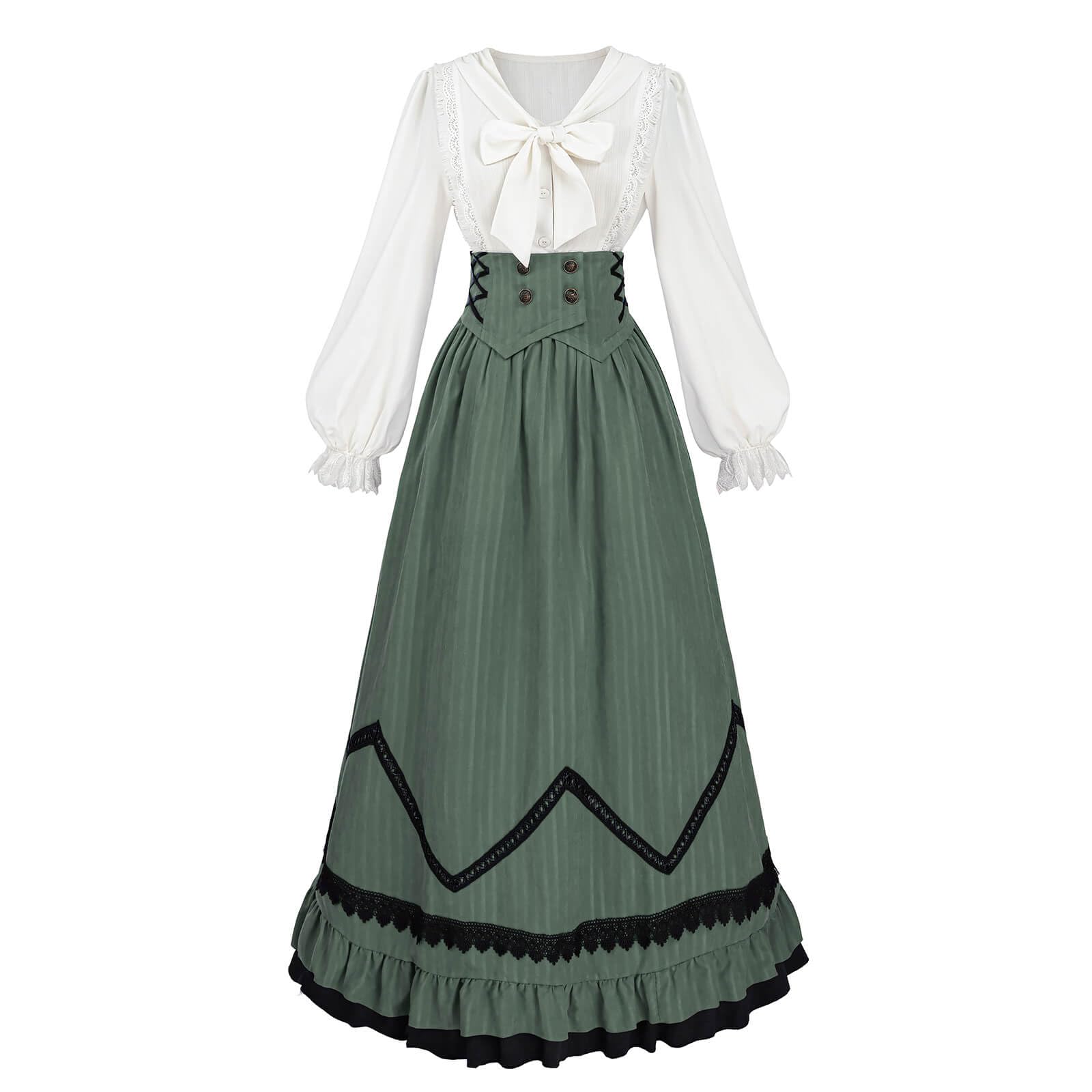 Nuoqi Womens Victorian Dress Costume 1800s Edwardian Costume Renaissance Blouse Skirt Set