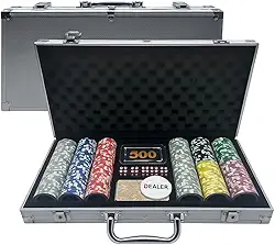 Kit de Poker Profissional com Maleta Reforçada, 300 Fichas Pesadas, Dados e Acessórios Exclusivos
