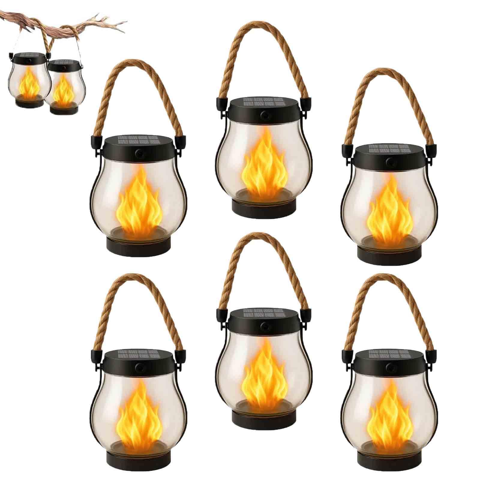 Kaliqo Solar Lantern Outdoor Lights, Dancing Flame Kaligo Solar Lantern Outdoor Lights Waterproof, Usb Dual Charging Modes for Garden Yard Decoration (6Pcs)