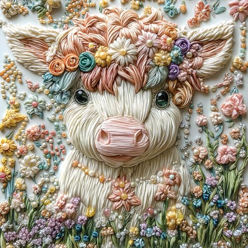 Image of Crystal Highland Cow 500 Piece Puzzles for Adults Cute Cow Flower Animal Jigsaw Puzzles 500 Pieces Highland Cow Diamond Art Difficult Unique Family Challenging Puzzle (20 inchx20 inch)