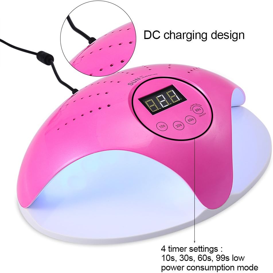 Fingernail & Toenail Gel Dryer - Nail Art Manicure Machine with Smart Sensor, Both Hands Operation, 24 LED Lamp, LCD Display, 4 Timer Settings (10s/30s/60s/99s) - Rose Red
