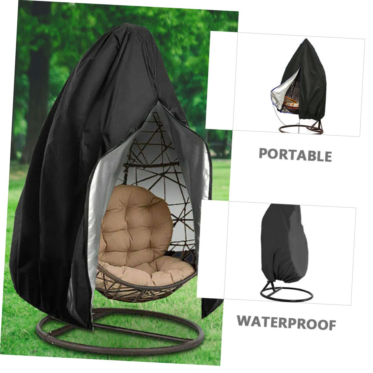 Toddmomy Housse de Fauteuil Suspendu Œuf, Imperméable et Anti-poussière, Fermeture Éclair Centrale, Polyester Noir, pour Jardin et Cour