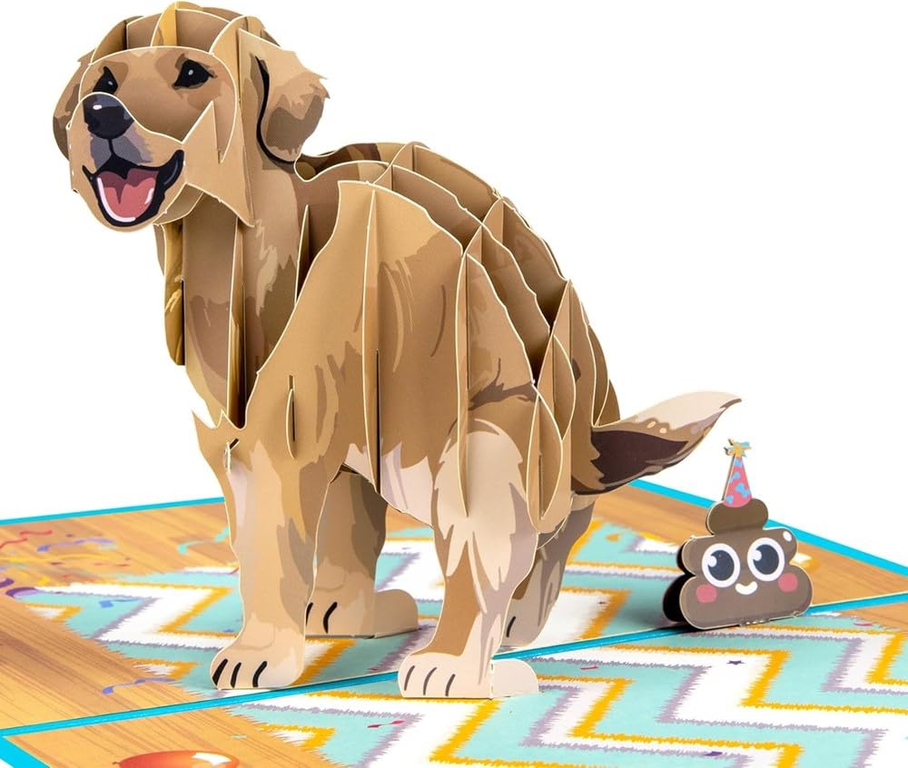 3D Pop Up Golden Retriever Birthday Card Funny Greeting Card for Dog Lover Husband Dad Grandad or Friend for Him Her
