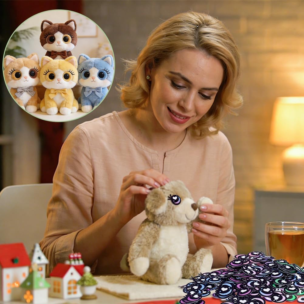 NBEADS 180 Pairs 6 Styles Sew on Felt Eyes for Crafts, Plush Animals Making Felt Eyes with Heart Large Crochet for DIY Crochet Animal Making Craft