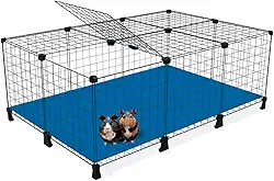 Cercado Gaiola para Porquinho da Índia Coelho 80x120x40cm com Teto Fundo em Tela Aramada e Forração de Polionda (Cercado Preto e Polionda Verde)