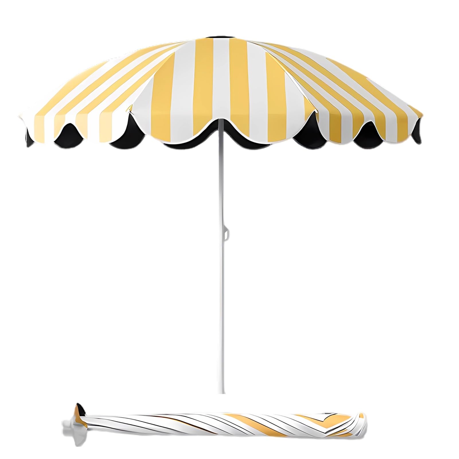 5 stóp żółty biały pasiak Boho Holiday Beach Parasola, zewnętrzny przenośny parasol ogrodowy z 50 + Protect, wodoodporny, regulowana wysokość na kemping, imprezy sportowe
