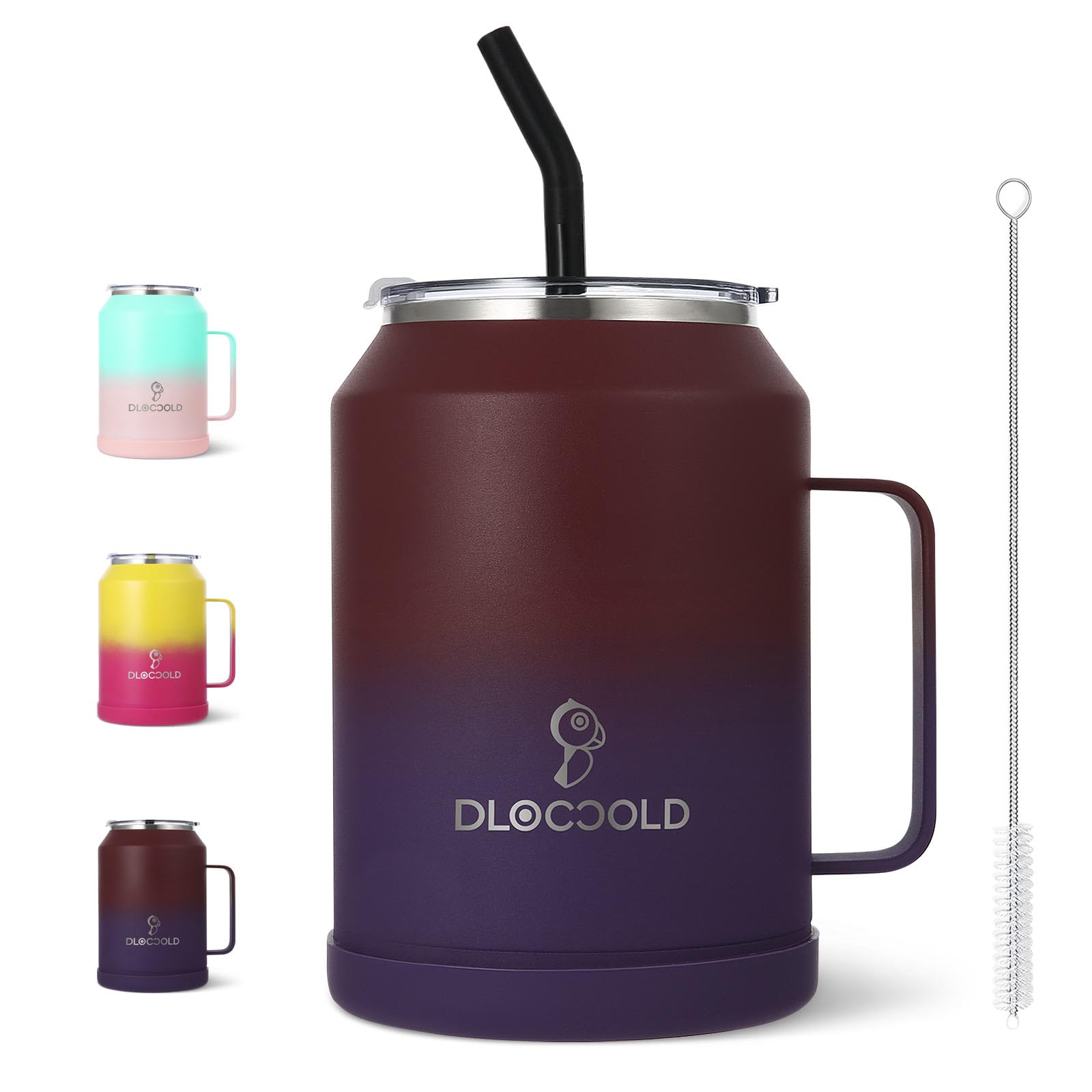 DLOCCOLD50 oz Mug Tumbler with Handle and Lid, Large Insulated Tumbler with Straw, Reusable Stainless Steel Big Tumbler, Double Wall Metal Travel Jug Water Bottle, Sweat-proof, Dishwasher Safe