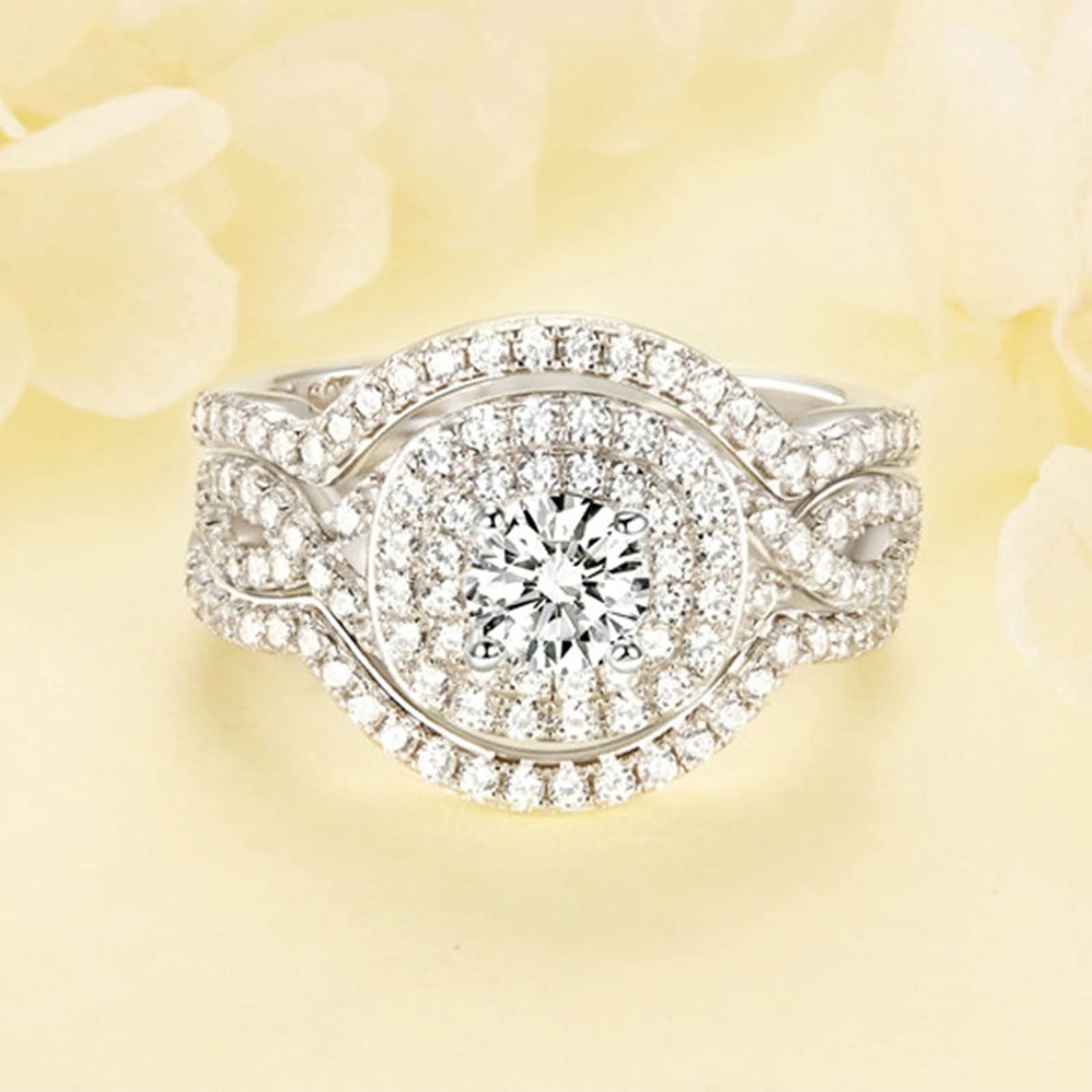 Anelli Argento Sterling Donna,Anello Matrimonio Set di Anelli con 4 Griffe Rotondo Zirconia Cubica Argento FEDI Nuziali Donna