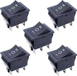 TWTADE / 5Pcs Black ON/Off/ON DPDT 6 Pin 3 Position Mini Boat Rocker Switch Car Auto Boat Rocker Toggle Switch Snap AC 250V 125V/20A KCD2-203