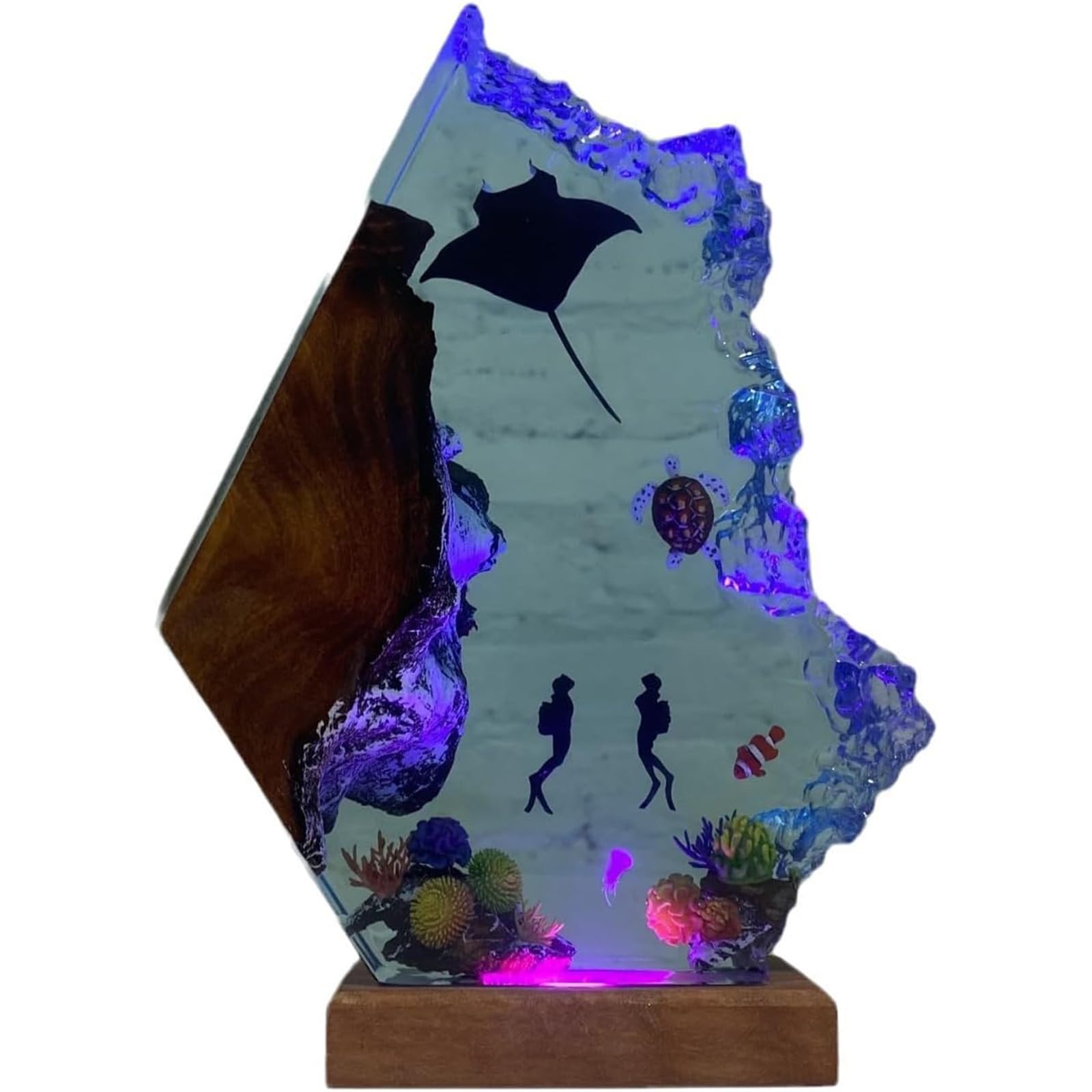 Lampa z żywicy epoksydowej, ręcznie wykonana lampka nocna z falami oceanicznymi, dekoracja LED do domu i biura, wyjątkowy prezent dla mężczyzn, artystyczne oświetlenie dla relaksu i atmosfery