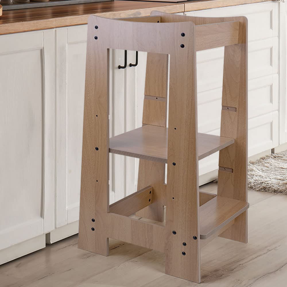 etc-shop Lernturm Küchenhelfer für Kinder Holz Kinderschemel Tritthocker 3 Stufen höhenverstellbar, leicht zu reinigen, stabil, LxBxH 32x42x80 cm