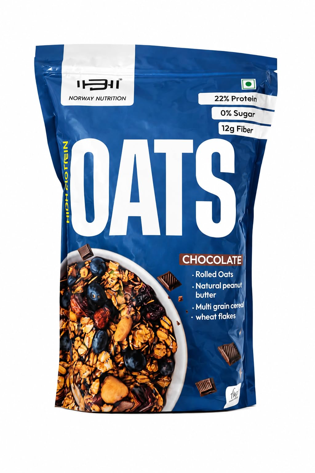 Norway Nutrition High Protein Oats Chocolate Flavour | Healthy Breakfast Cereal with Rolled Oats, Peanut Butter & Multigrain Flakes | 22% Protein, 12g Fibre & 0% Sugar Oats Mix (500g)-image-27