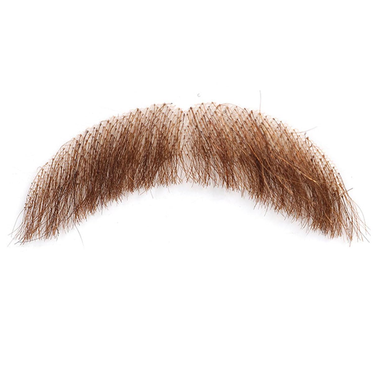 EHOTER Fake Mustache Human Hair Mustache Realistic Fake Beard Sparrow Fake Goatee Beard Stick On Moustache Invisible for Halloween Cosplay Costume Party (Brown)