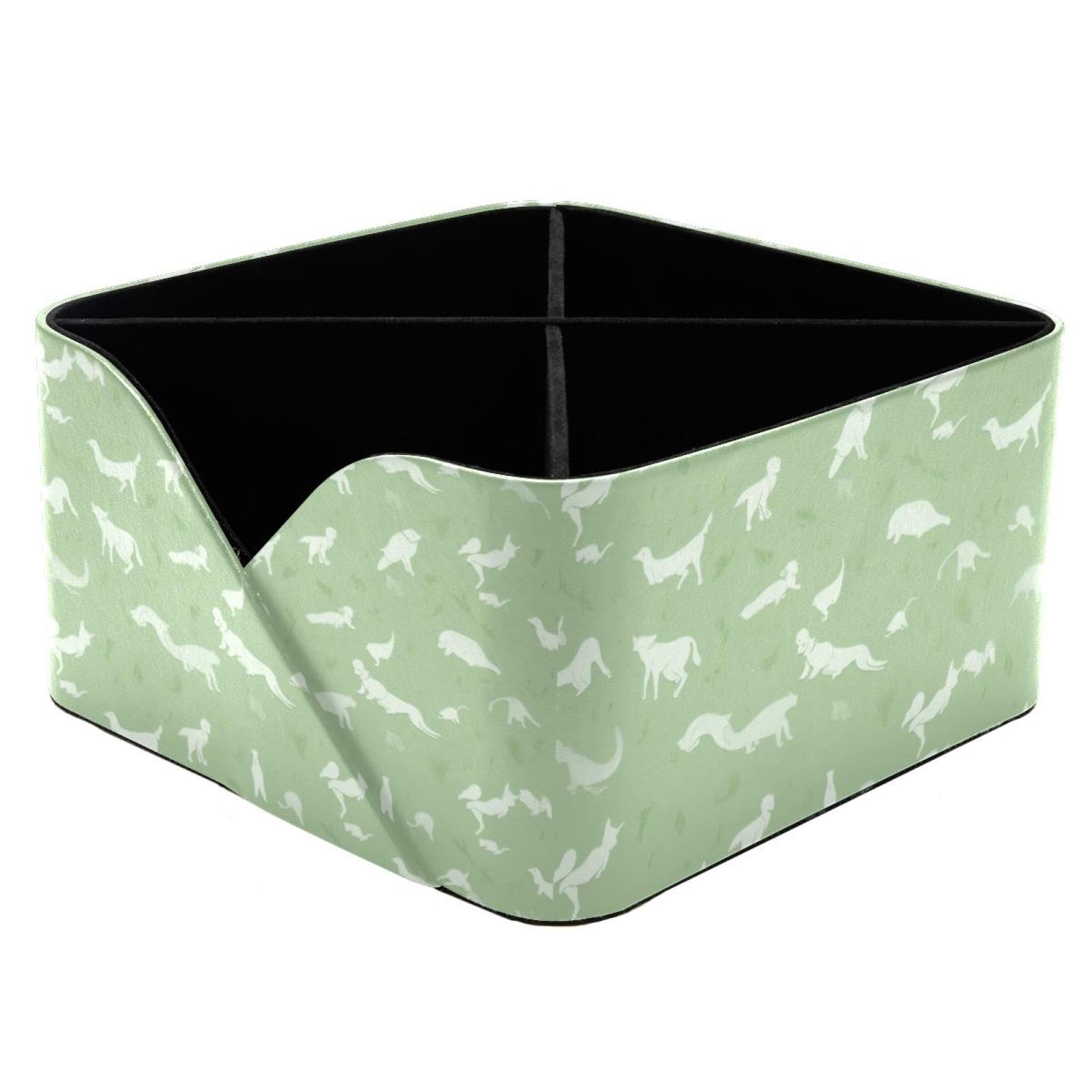 Papeterie et cosmétiques rangés dans ce pot à crayons rectangulaire vert