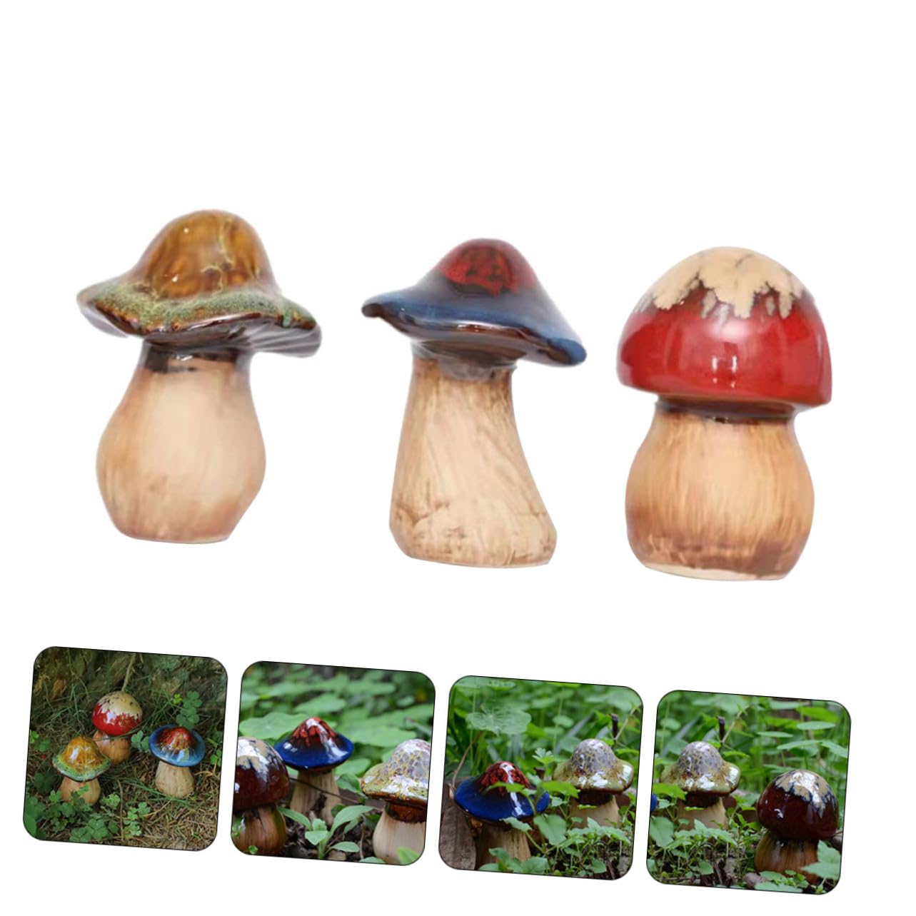 Gatuida Set 3 Pezzi Decorazione da Giardino in Ceramica a Forma di Fungo, Statue da Esterno per Balcone e Patio, Ornamenti Resistenti per Casa, Ufficio e Giardino