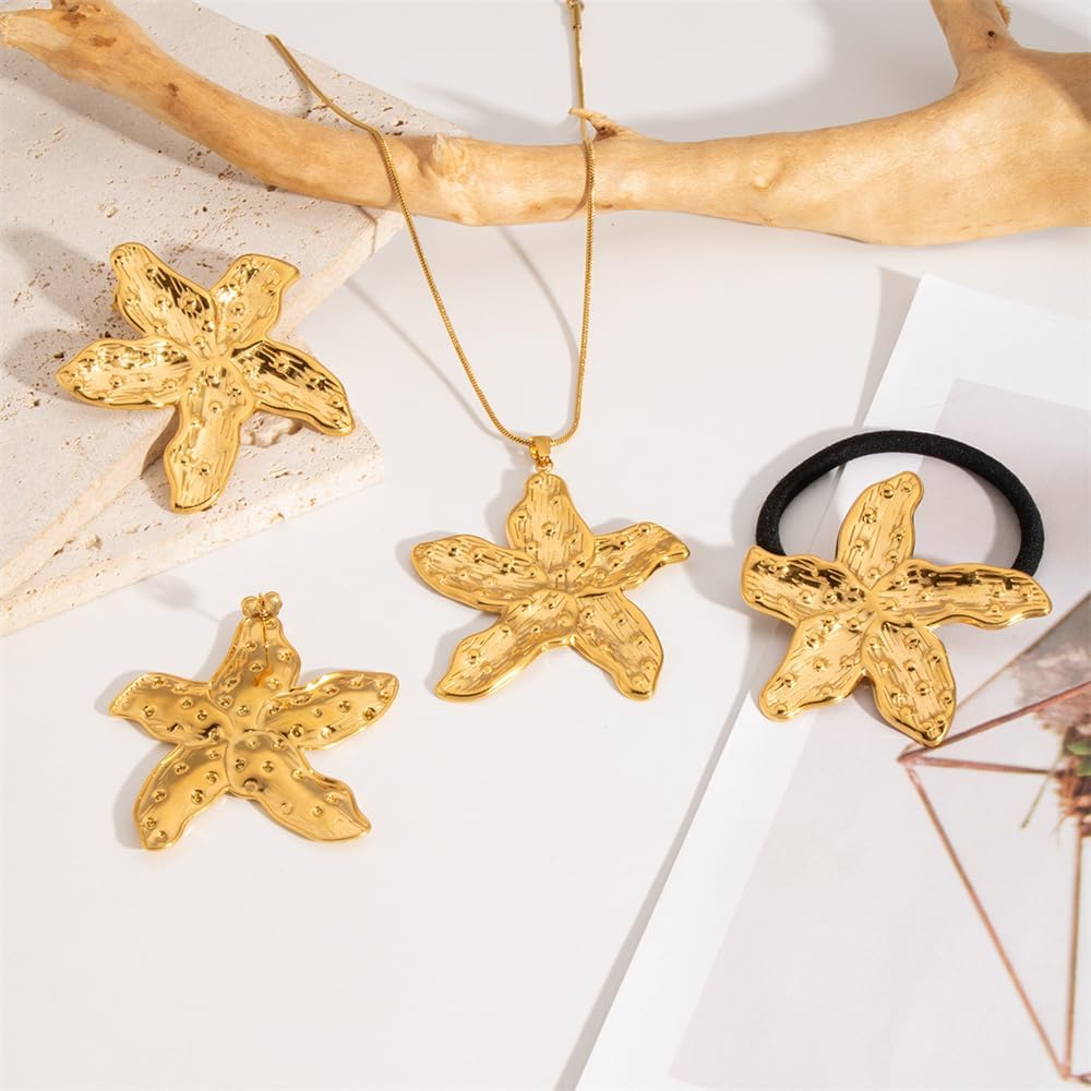 OIDIMS Starfish Choker Necklace for Women Boho Gold-Tone Plated Stainless Steel Ocean Charm Large Luck Pendant Collar Chain Handmade Summer Vacation Jewelry Surf Party Fashion Accessory - Image 5