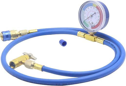 R134A Car AC Refrigerant Charge Hose Kit, R134a Charging 59'' Hose with Gauge and R134A Can Tap Valve, R134A Low Side Adapter, for R134A R12 or R22 refrigerant Ac Charge Kit