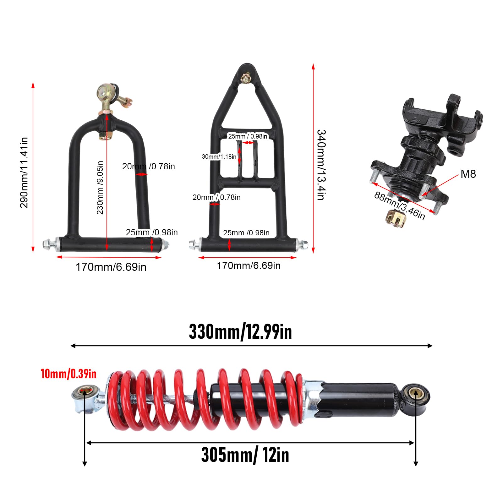 aqxreight Kit Braccio Oscillante Sospensione Anteriore, Kit Fuso a Snodo Ammortizzatore Sospensione Superiore Inferiore Ad Alta Resistenza con Rivestimento Elettronico, per Quad ATV