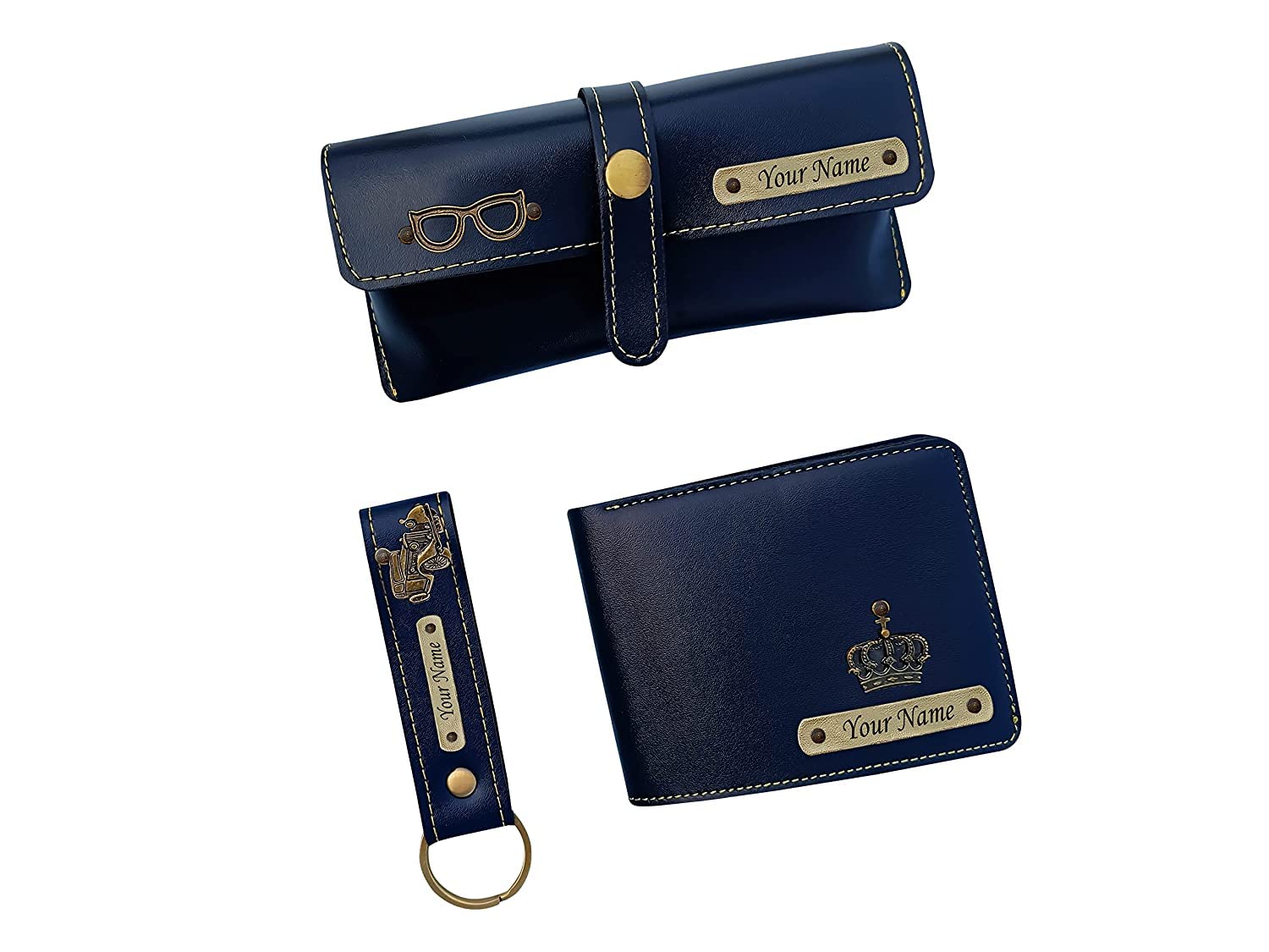 Customized Men's Leather Wallet with Key Chain and Sunglasses Cover, Gifts, Personalized Gifts, Personalized Accessories, Wallets & Covers (Blue)-image-47
