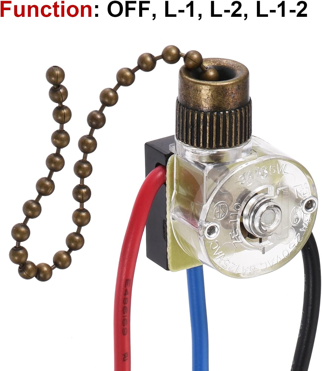 MECCANIXITY Pull Chain Switch 3 Way 3-Wire Replacement ZE-110 for Ceiling Fan Lamp Light Clear Bronze