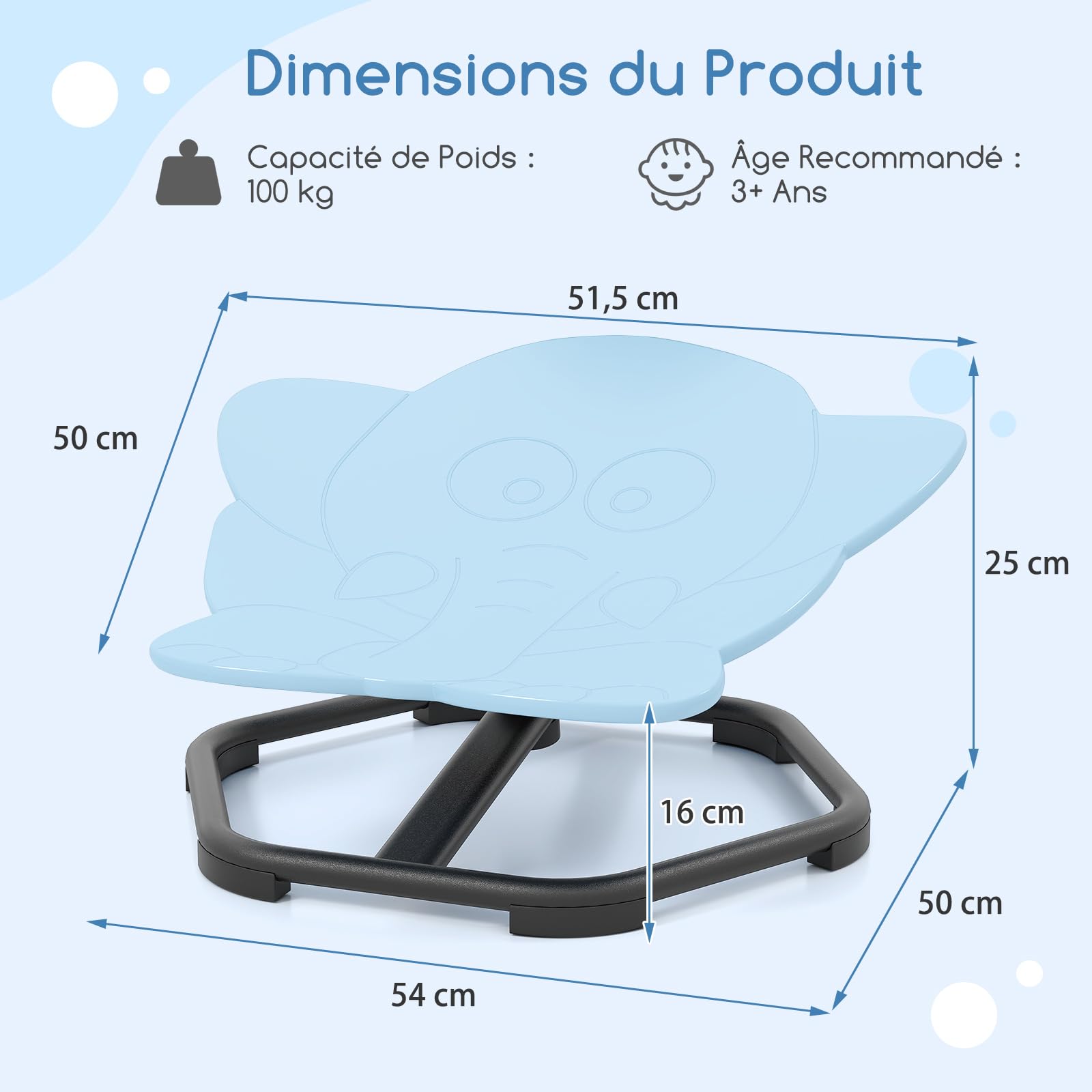 COSTWAY Chaise Pivotante Sensorielle Enfant en Forme Éléphant avec Siège Rotatif, Carrousel Chaise Sensorielle pour Autisme avec Base Antidérapante, Charge 100kg, Chaise d'équilibre pour 3 Ans+