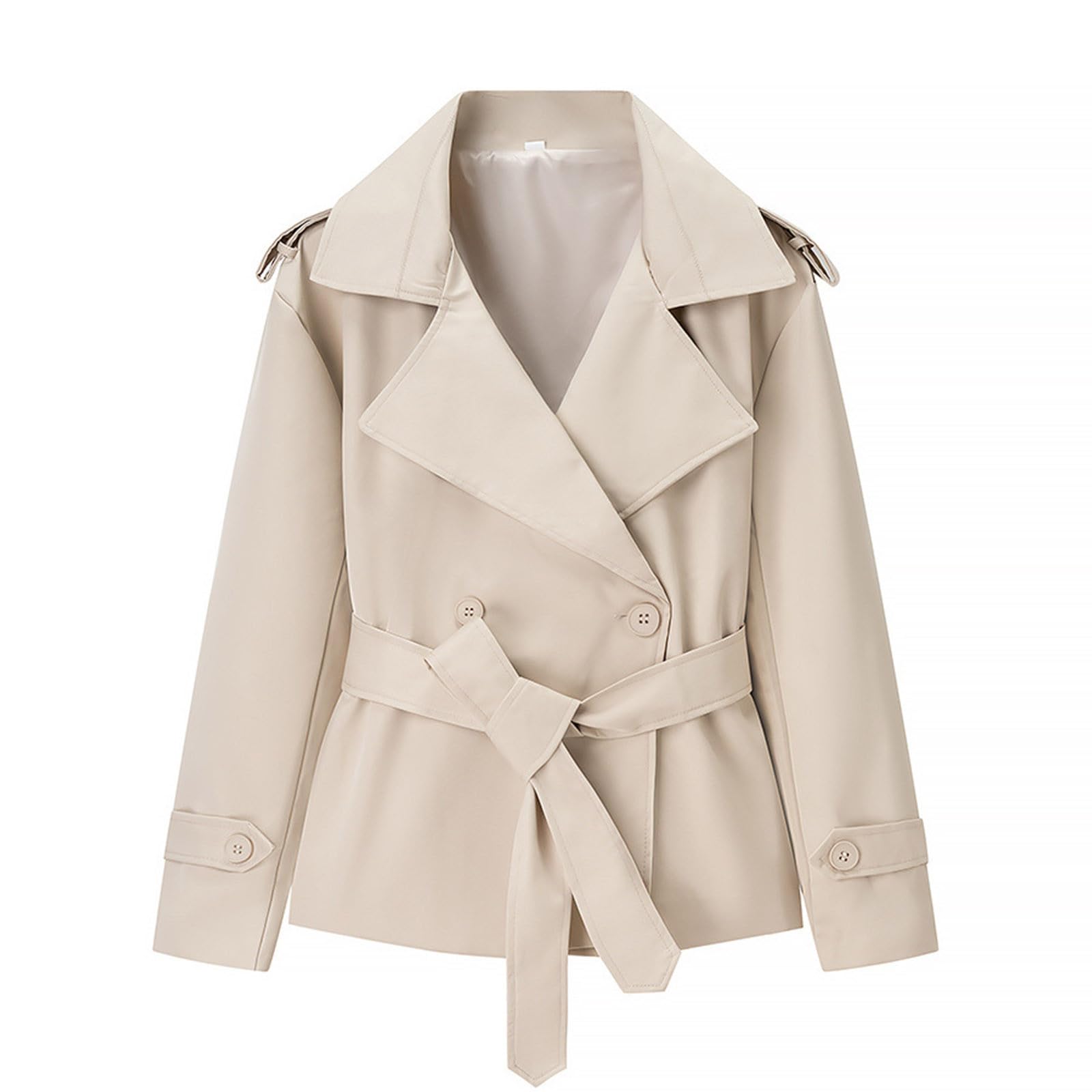 Generisch Trench corto da donna per lavoro, cappotto corto, transizione, elegante, giacca doppiopetto con cintura, trench coat colletto alto, giacca a vento leggera con bottoni, tinta unita