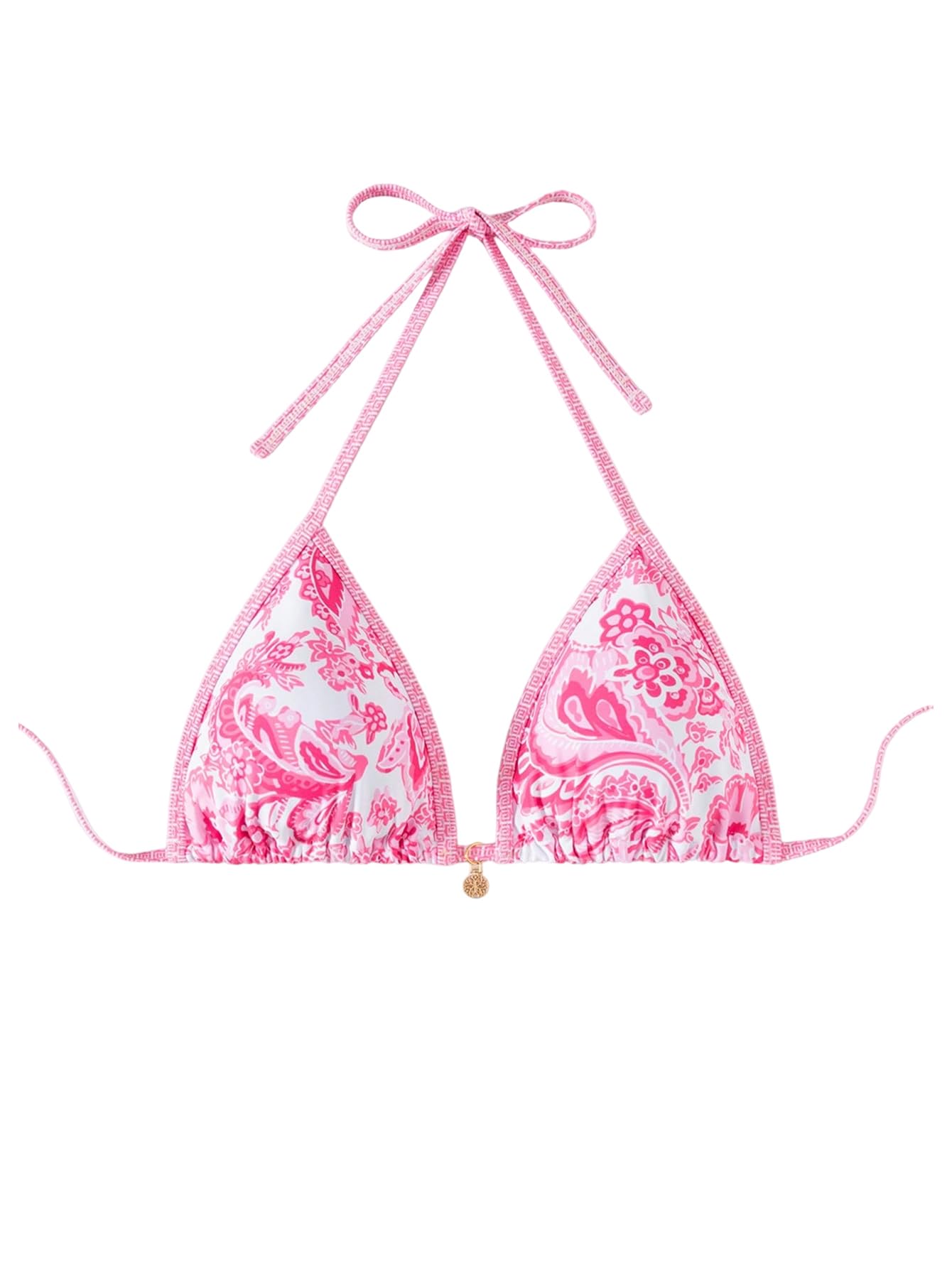 Photo 1 of ***STOCK PHOTO FOR REFERENCE ONLY***SEE PICTURES**Women's Triangle Bikini Top Only Tie Back String Floral Print Padded Swimwear Bathing Suits Tops Pink and White ,MEDIUM