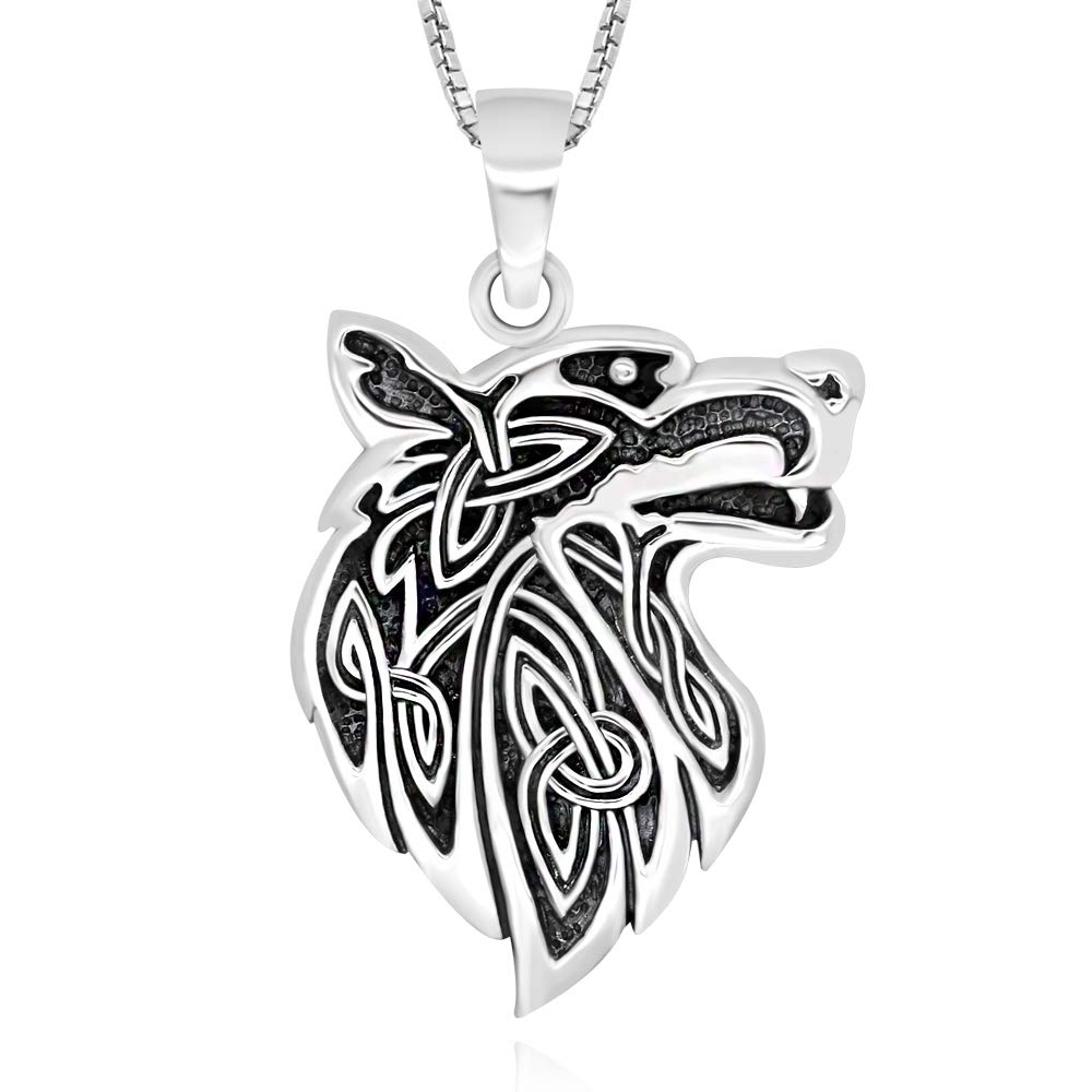 925Collections925 Sterling Silver Celtic Wisdom Wolf Head Pendant Necklace, 18"