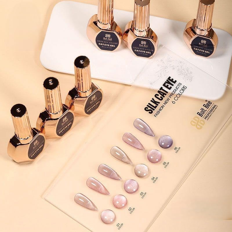 BOLT BEE Silk Cat Eye Gel Nail Polish Set – 6 Magnetic Shimmer Colours with Magnet, UV LED Soak Off, High Shine Long Lasting Gel Polish for Nail Art, Home & Salon-image-44