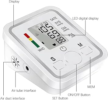Automatic Digital Arm Blood Pressure Meter Cuff Medical Pressure Tonometer Tensiometer Baumanometer Pulse Sphygmomanometer