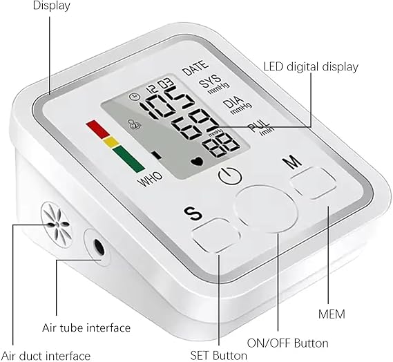 Automatic Digital Arm Blood Pressure Meter Cuff Medical Pressure Tonometer Tensiometer Baumanometer Pulse Sphygmomanometer