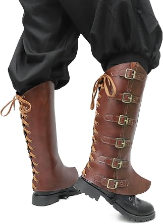 KUOIN Mens Medieval Pirate Boots Covers, Faux Leather Steampunk Leg Guards Costume Accessories