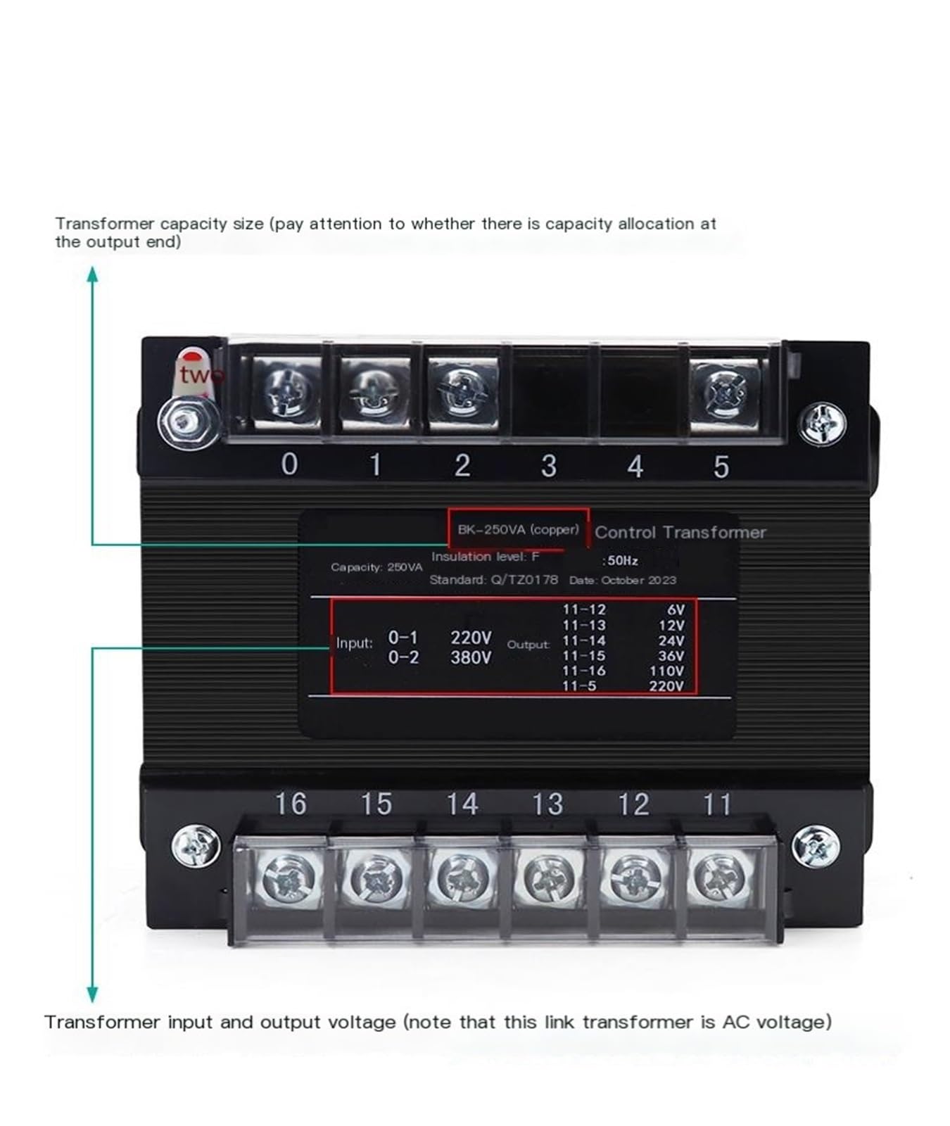 Trasformatore di isolamento monofase BK-250VA AC 380V / 220V(380 220 changed to 36 24 12 6)